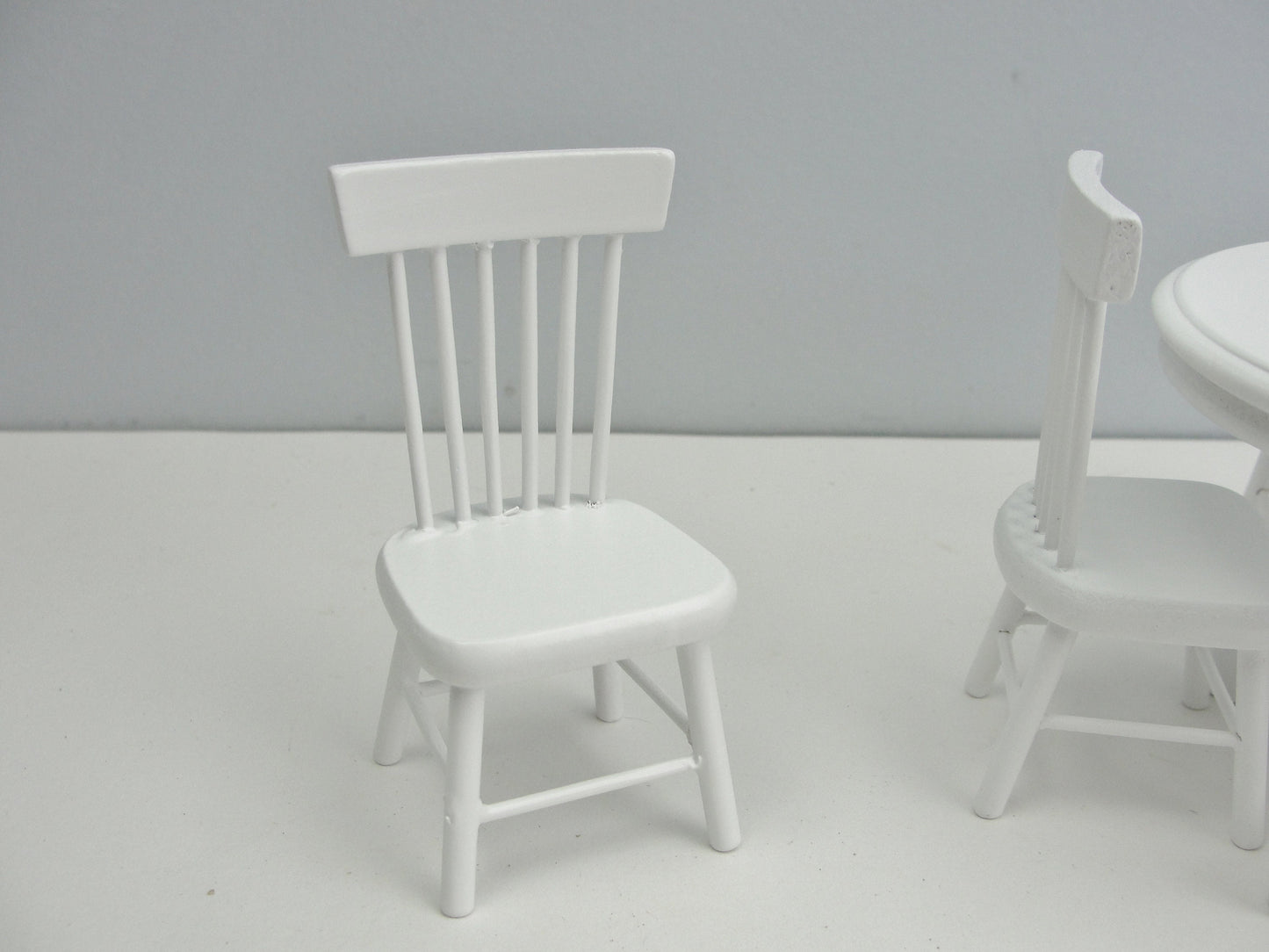 Dollhouse miniature furniture table and 4 chairs white