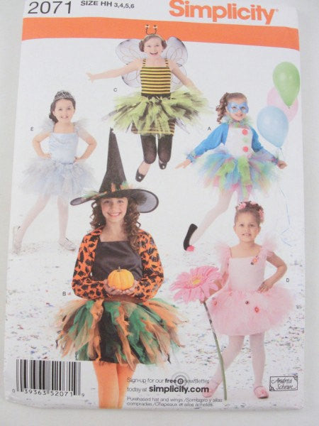 Ballerina bee clown witch tutu Costume pattern Simplicity 2071 size 3-6 - Patterns - Craft Supply House