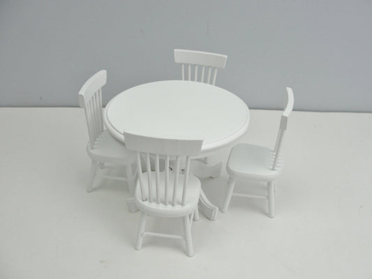 Dollhouse miniature furniture table and 4 chairs white