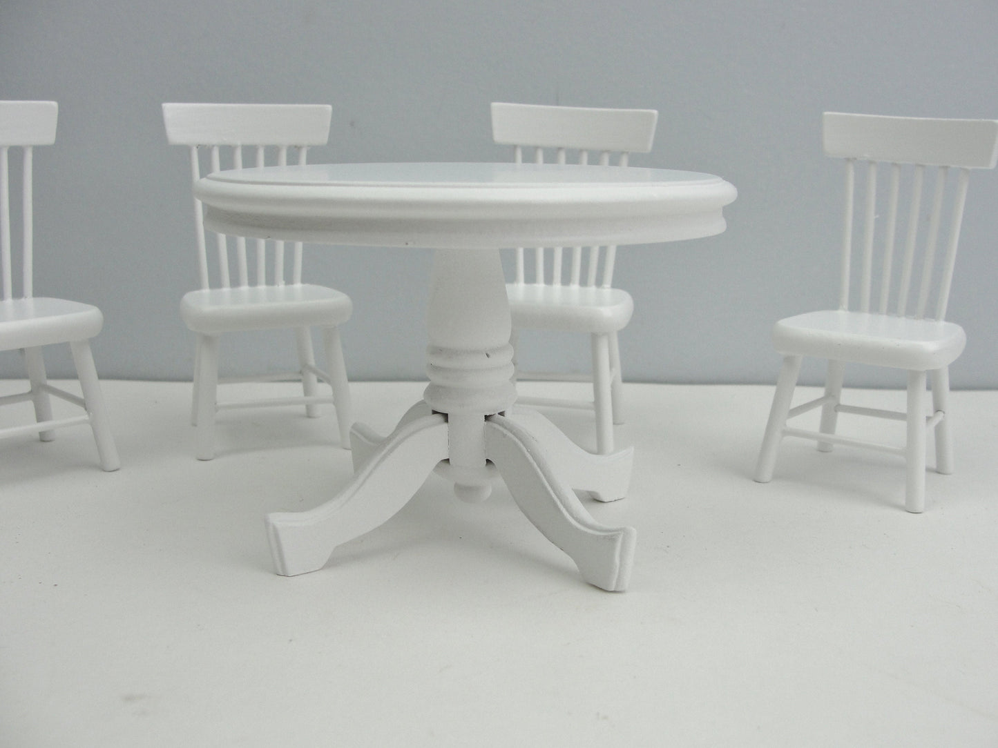 Dollhouse miniature furniture table and 4 chairs white