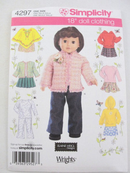 Simplicity 4297 18" doll clothes pattern sweatshirt, jacket, poncho, shirt, pants - Patterns - Craft Supply House