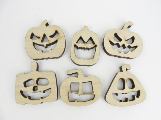 Wooden jack o lantern pumpkin cutout, diy pumpkin, set of 6