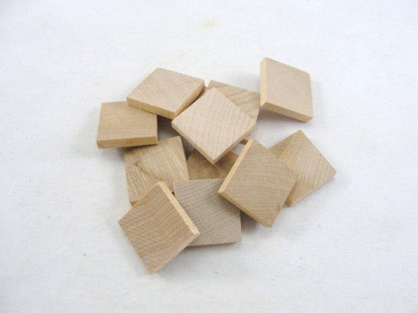 Wooden square tile one inch 1" x 3/16" thick set of 12 - Wood parts - Craft Supply House