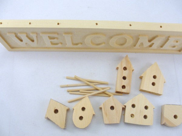 Welcome sign with birdhouses DIY unfinished - Wood parts - Craft Supply House