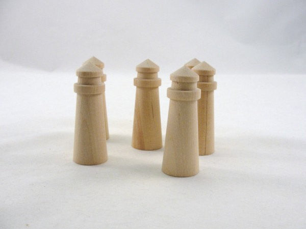 6 Small wooden lighthouses 2 3/4" tall - Wood parts - Craft Supply House