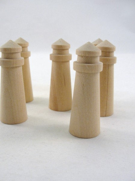 6 Small wooden lighthouses 2 3/4" tall - Wood parts - Craft Supply House