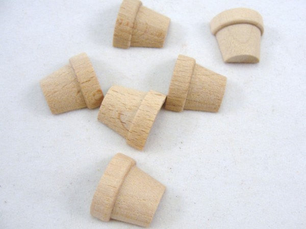 Split wooden flower pot miniature 1 1/8" tall set of 6 pieces - Wood parts - Craft Supply House