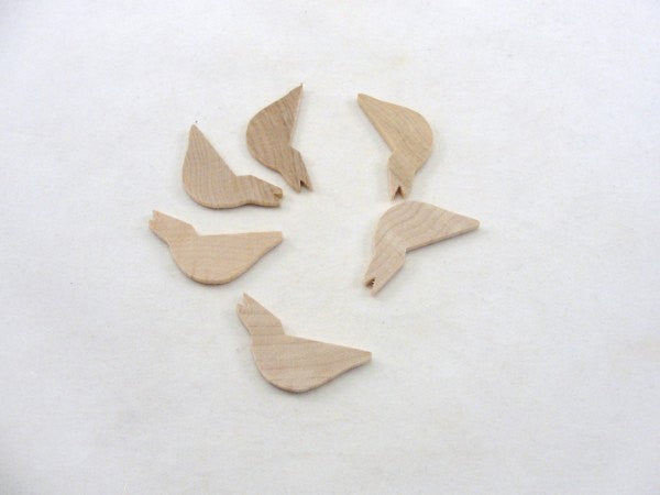Small wood bird 1 3/4" x 1/8" unfinished set of 6 - Wood parts - Craft Supply House