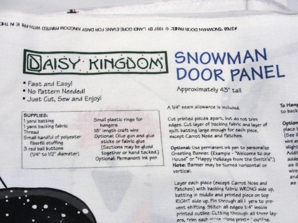 Daisy Kingdom Snowman Door panel DIY make your own - Fabric - Craft Supply House