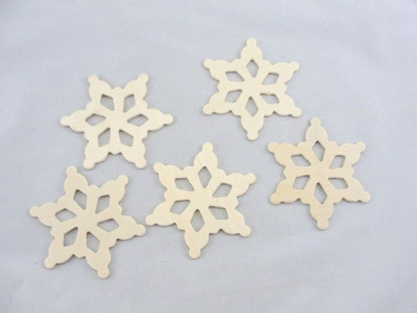 Wooden snowflake unfinished DIY 3 1/2" set of 5 - Wood parts - Craft Supply House