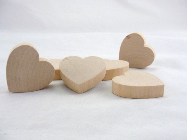6 Chunky wooden hearts 2 inch (2") wide 1/2" thick - Wood parts - Craft Supply House