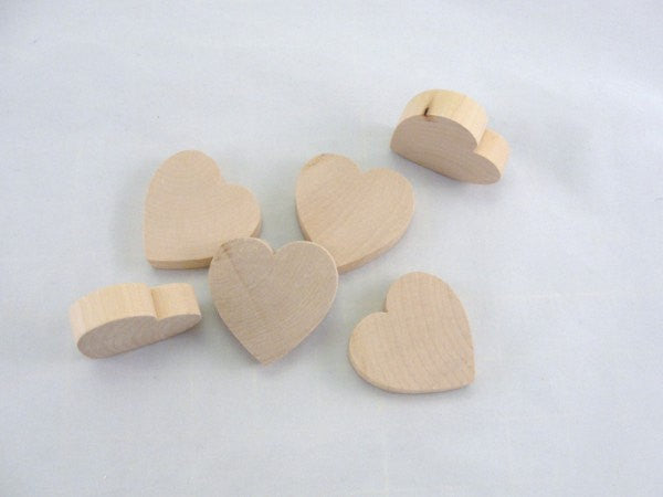 6 Chunky wooden hearts 2 inch (2") wide 1/2" thick - Wood parts - Craft Supply House