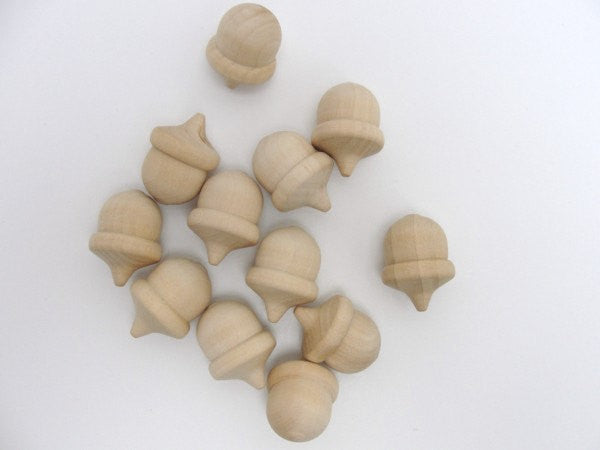 Lifesize Wooden acorns set of 12 Unfinished DIY - Wood parts - Craft Supply House