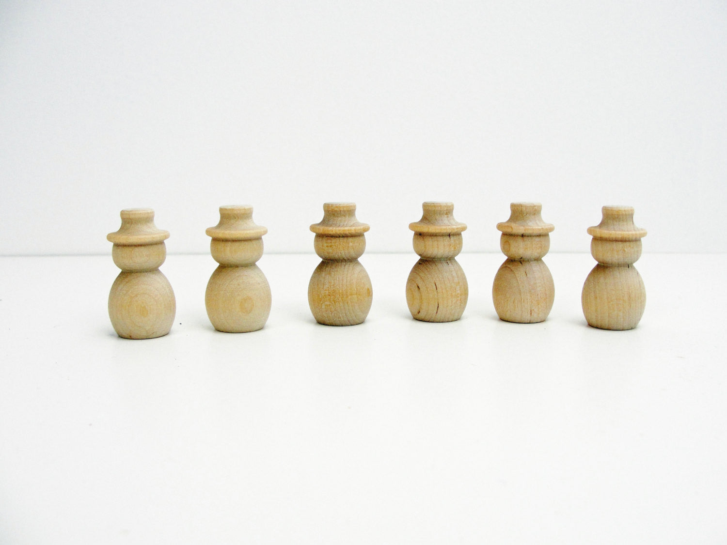 Miniature turned wooden Snowman 1 1/2" tall set of 6 - Wood parts - Craft Supply House