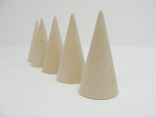 3" tall wooden cones, ring cones set of 5 - Wood parts - Craft Supply House