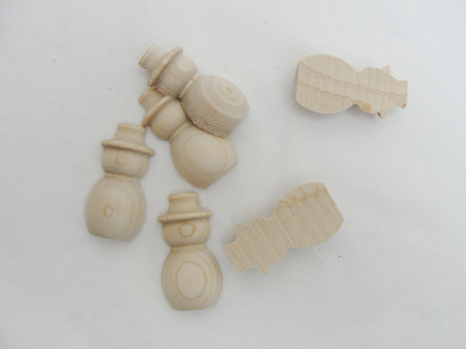 Split miniature wooden Snowman 1 1/2" tall set of 6 - Wood parts - Craft Supply House