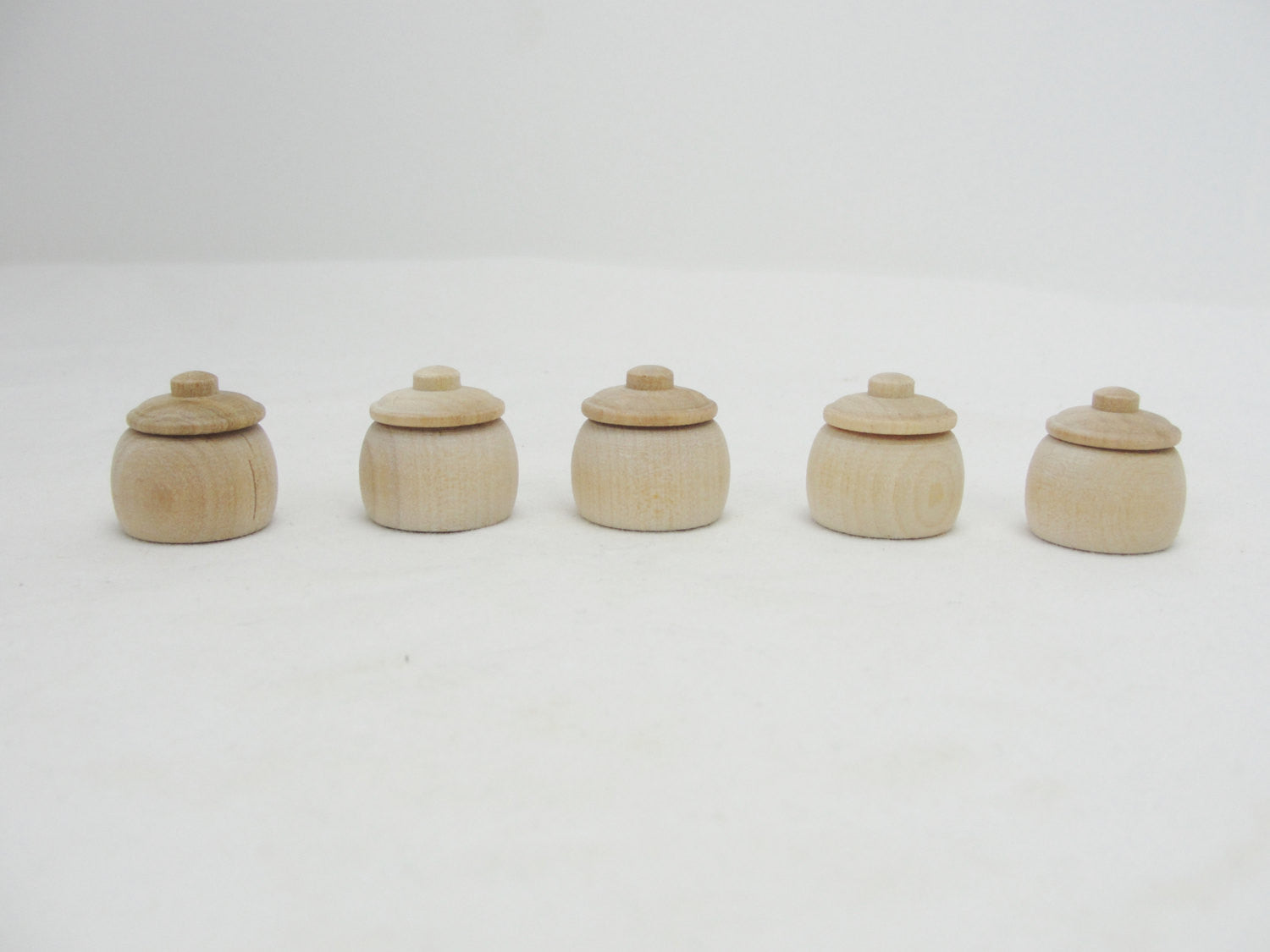 5 Miniature bean pots, miniature honey pots, dollhouse accessories - Wood parts - Craft Supply House