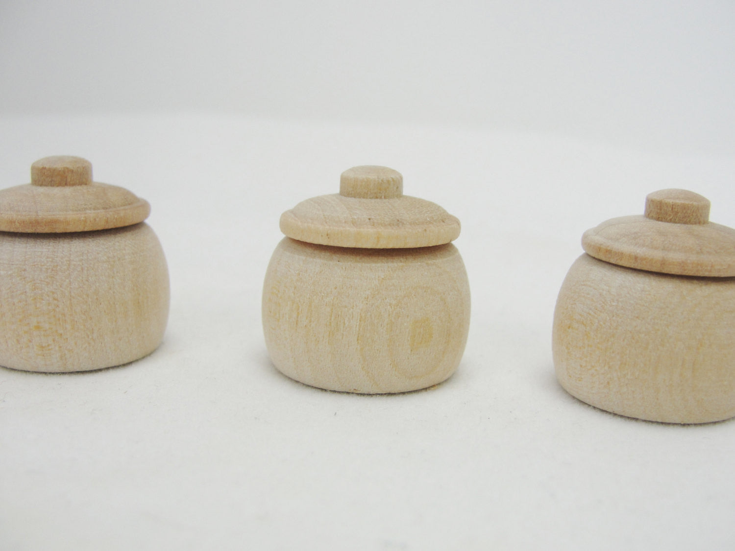 5 Miniature bean pots, miniature honey pots, dollhouse accessories - Wood parts - Craft Supply House