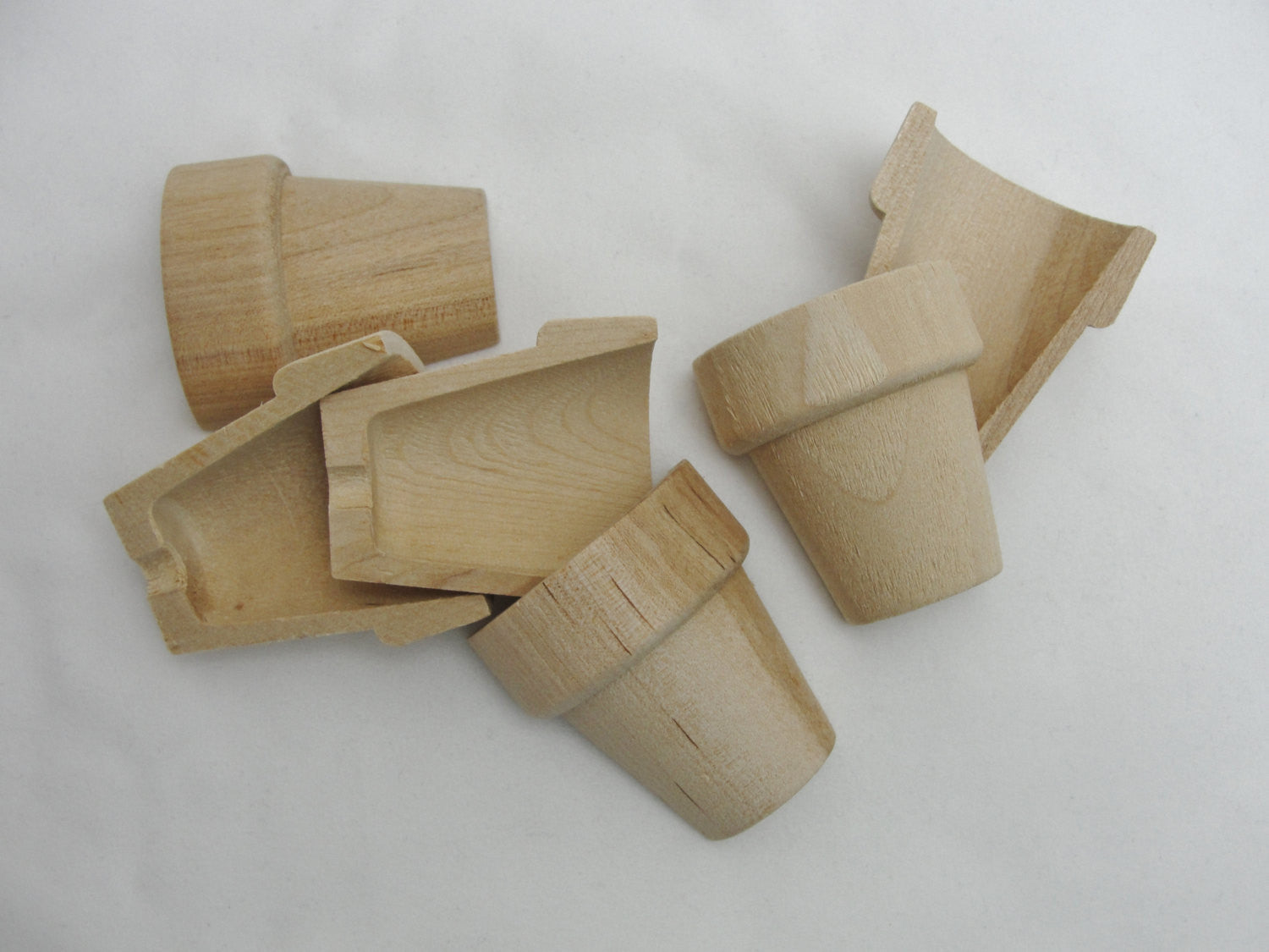 Split wooden flower pot miniature 2" tall set of 6 pieces - Wood parts - Craft Supply House