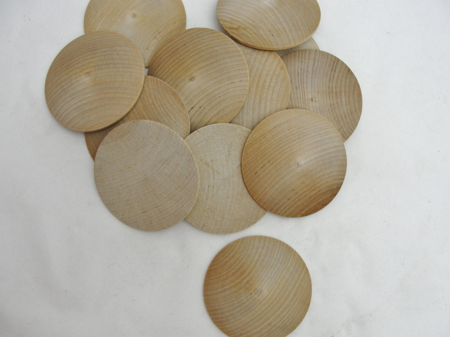 Large wooden domed disc 2 7/8" wide x 7/16" thick set of 12 - Wood parts - Craft Supply House