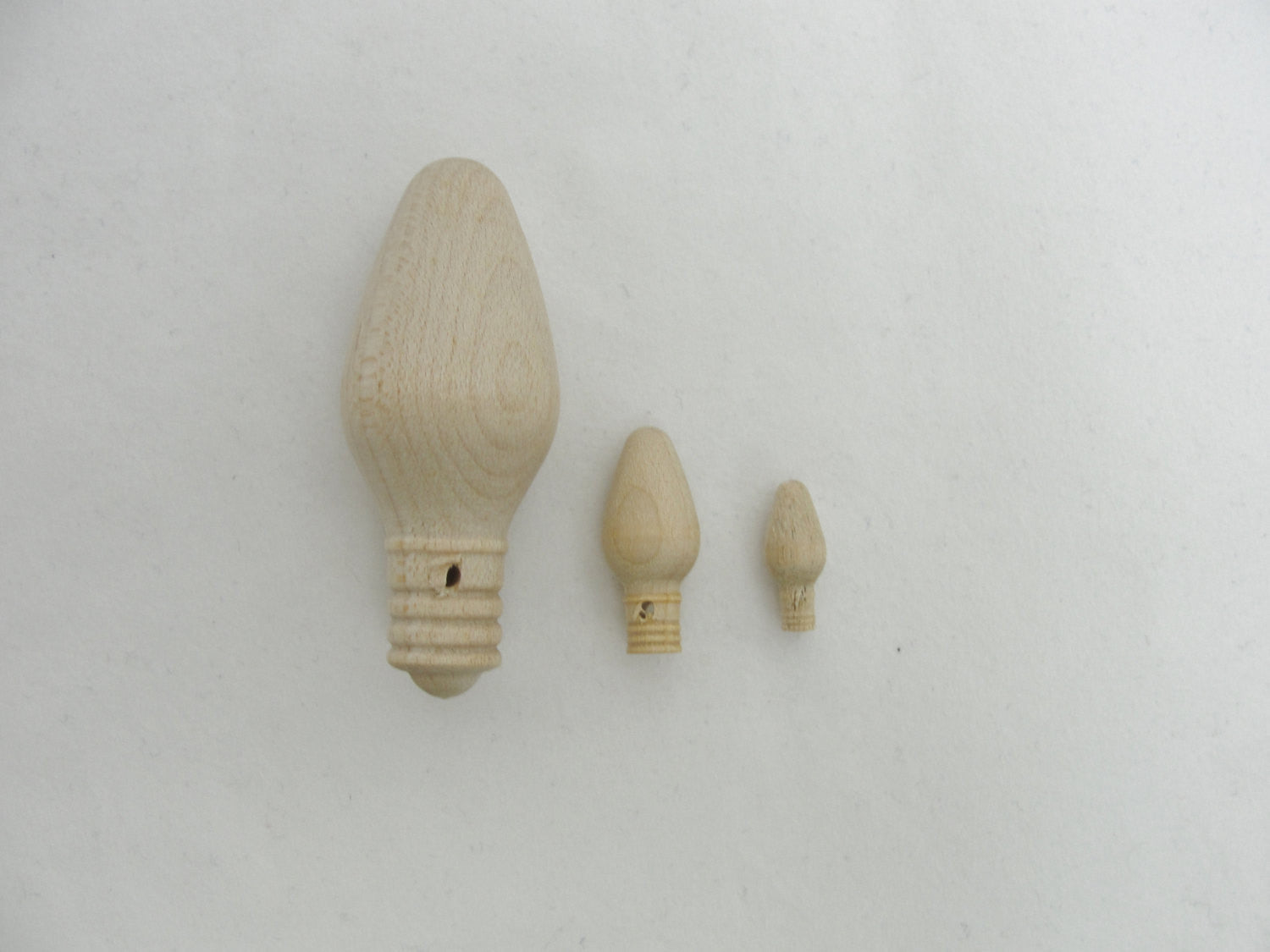 Wooden 1" Christmas light bulb with hole unfinished diy set of 12 - Wood parts - Craft Supply House