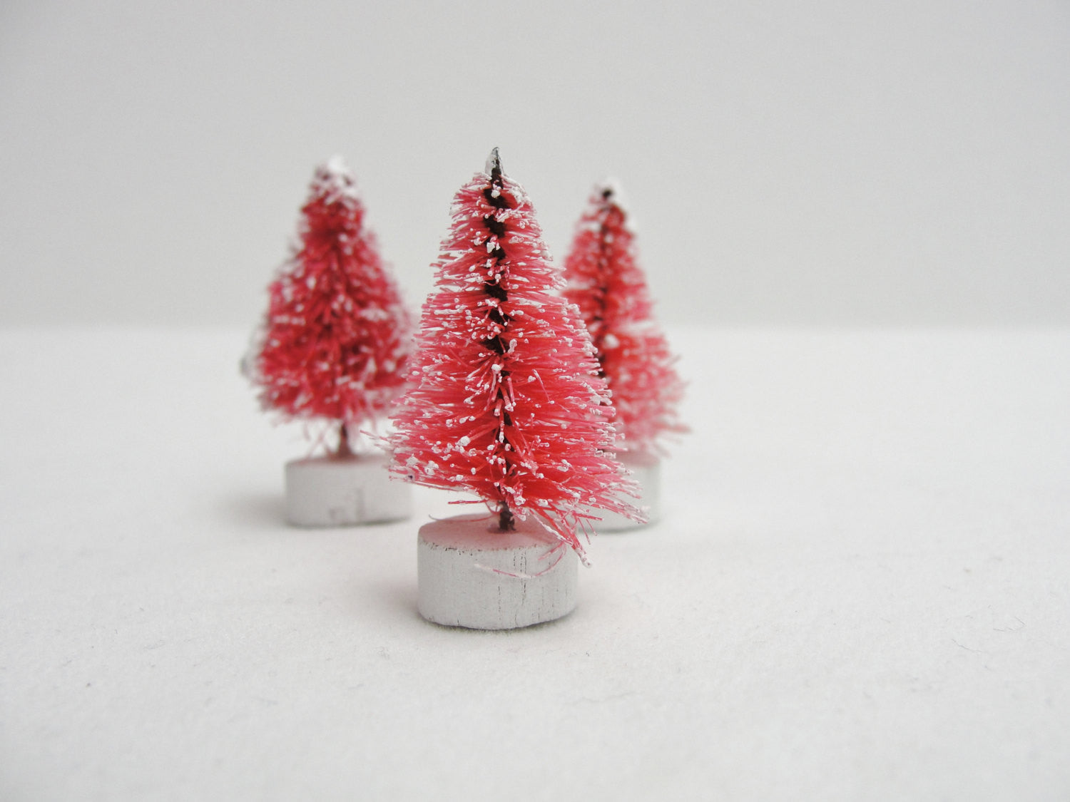 Frosted Pink bottle brush sisal trees 1.25" tall set of 3 - General Crafts - Craft Supply House