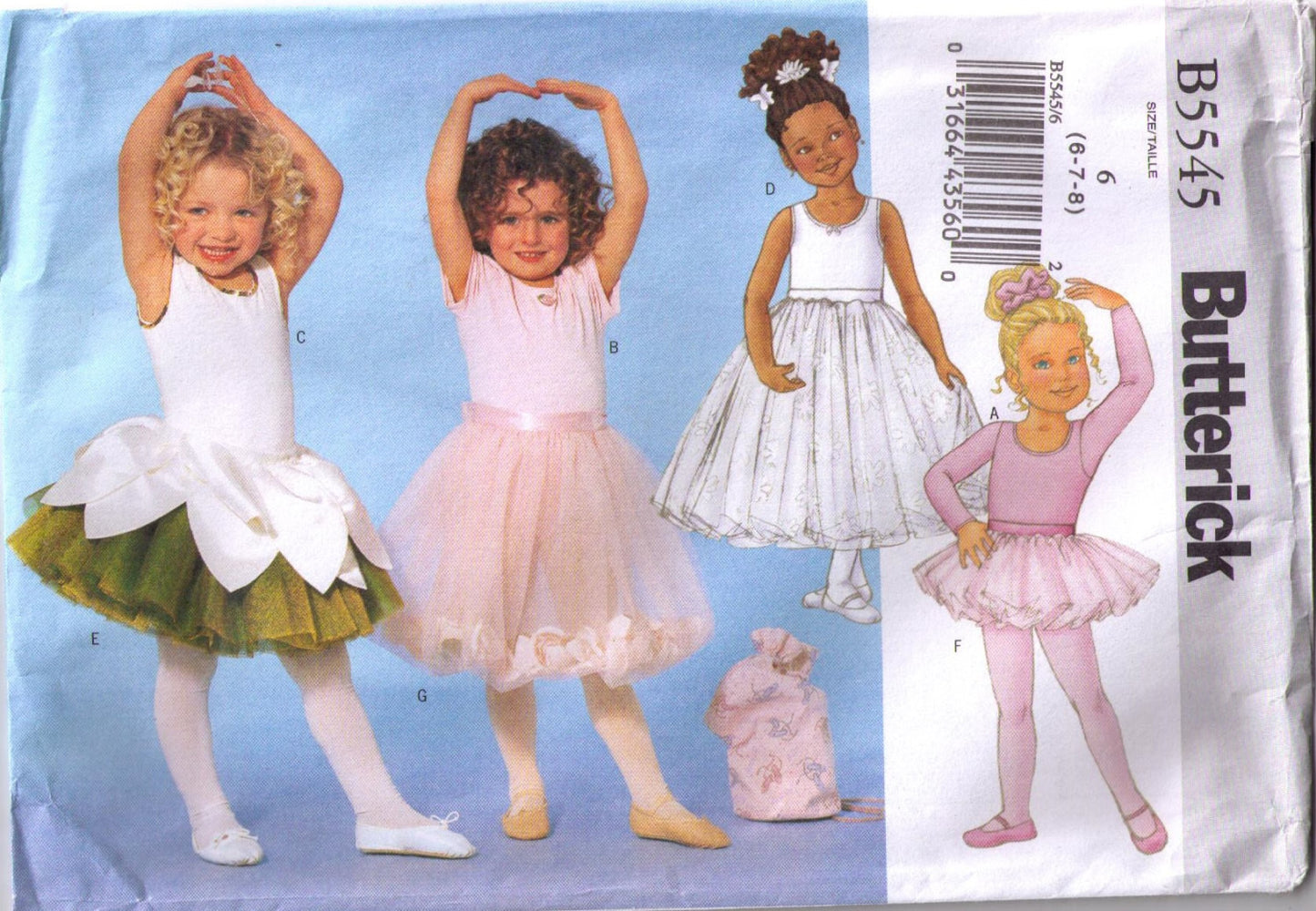 Girls leotard, skirt, bag and ponytail holder pattern Butterick 5545 size 6. 7, and 8 - Patterns - Craft Supply House