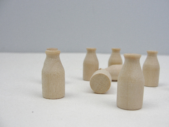 Miniature wooden milk bottle set of 12
